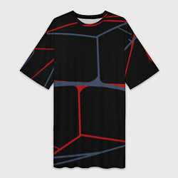 Женская длинная футболка Геометрические линии сине-красные