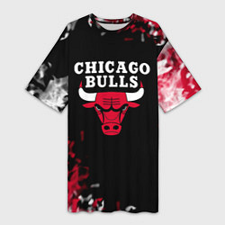 Футболка женская длинная Чикаго Буллз Chicago Bulls Огонь, цвет: 3D-принт