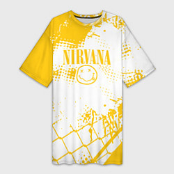 Футболка женская длинная Nirvana - нирвана смайл, цвет: 3D-принт
