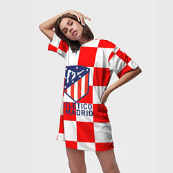 Футболка женская длинная Atletico madrid кубики, цвет: 3D-принт — фото 2