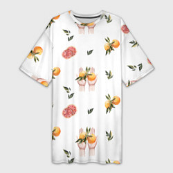 Женская длинная футболка Узор Руки и Апельсины