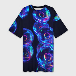 Женская длинная футболка Неоновые сюрреалистичные пузыри - Синий