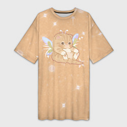 Женская длинная футболка Котёнок с крыльями