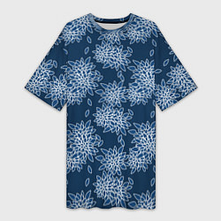 Женская длинная футболка Темно-синий цветочный узор pattern
