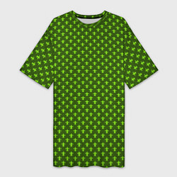Футболка женская длинная Зеленый узоры крестиком, цвет: 3D-принт