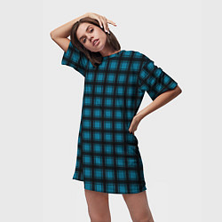 Футболка женская длинная Black and blue plaid, цвет: 3D-принт — фото 2