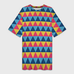 Женская длинная футболка Калейдоскоп - цветные треугольники