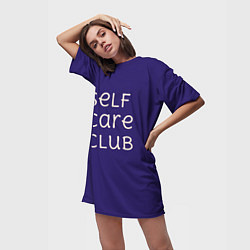 Футболка женская длинная Self care club blue, цвет: 3D-принт — фото 2