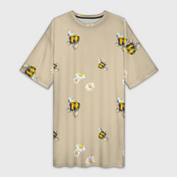 Женская длинная футболка Цветы Ромашки и Пчёлы