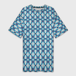 Женская длинная футболка Сине-белый геометрический икат узор