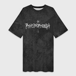 Футболка женская длинная Phasmophobia пентаграмма и крест на сером фоне, цвет: 3D-принт