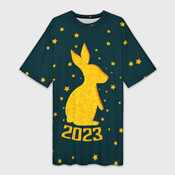 Футболка женская длинная Год кролика - 2023, цвет: 3D-принт
