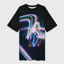 Женская длинная футболка Абстрактные световые линии во тьме