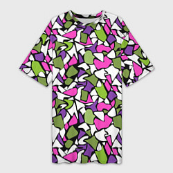 Женская длинная футболка Абстрактный розово -оливковый узор