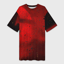Женская длинная футболка Абстрактный красный дым и брызги тёмной краски