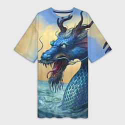 Футболка женская длинная Японский Дракон В Воде, цвет: 3D-принт