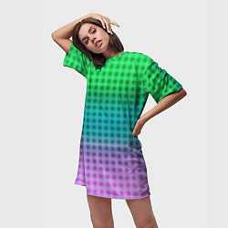 Футболка женская длинная Gradient lilac green plaid, цвет: 3D-принт — фото 2
