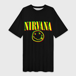 Футболка женская длинная Nirvana logo glitch, цвет: 3D-принт