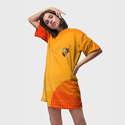 Футболка женская длинная Porsche Жёлтая абстракция, цвет: 3D-принт — фото 2