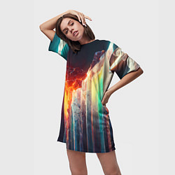 Футболка женская длинная Яркие светящиеся осколки, цвет: 3D-принт — фото 2