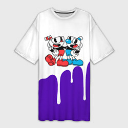 Женская длинная футболка Cuphead потёки