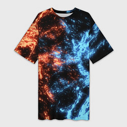 Футболка женская длинная Fire and Water Огонь и вода, цвет: 3D-принт