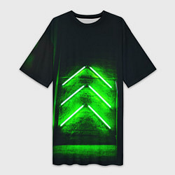 Женская длинная футболка Неоновые зелёные стрелки во тьме