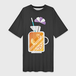 Женская длинная футболка Апельсиновый сок - Черная версия