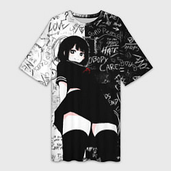 Женская длинная футболка Девочка аниме - dead inside