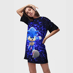 Футболка женская длинная Sonic sequins, цвет: 3D-принт — фото 2