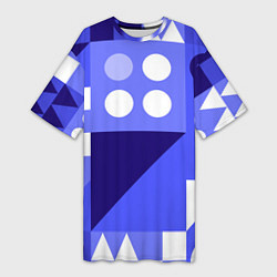 Футболка женская длинная Геометрические синие, фиолетовые и белые фигуры, цвет: 3D-принт