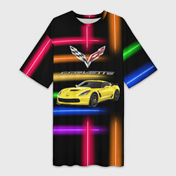 Футболка женская длинная Chevrolet Corvette - гоночная команда - Motorsport, цвет: 3D-принт