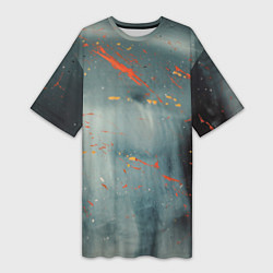 Женская длинная футболка Абстрактное множество костюмов в тумане и краски
