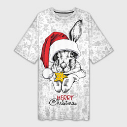 Футболка женская длинная Rabbit with cookies, merry Christmas, цвет: 3D-принт