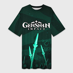 Женская длинная футболка Сяо мотивы - Геншин