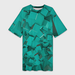 Женская длинная футболка Абстрактные сине-зелёные кубы