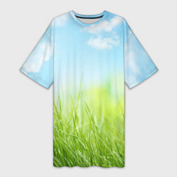 Женская длинная футболка Зелень и небо