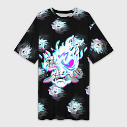 Женская длинная футболка Cyberpunk 2077 neon samurai glitch art colors