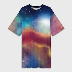 Женская длинная футболка Многогранное космическое пространство - яркая звез