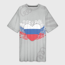 Футболка женская длинная Россия сердце, цвет: 3D-принт