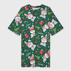 Женская длинная футболка Merry Christmas Rabbit 2023