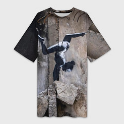 Футболка женская длинная Бэнкси Гимнастка, цвет: 3D-принт