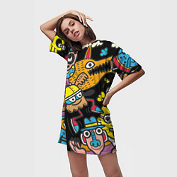 Футболка женская длинная Серый волчок и монстры, цвет: 3D-принт — фото 2