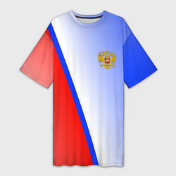 Футболка женская длинная Россия полосы с гербом, цвет: 3D-принт