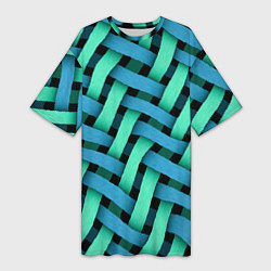 Женская длинная футболка Сине-зелёная плетёнка - оптическая иллюзия