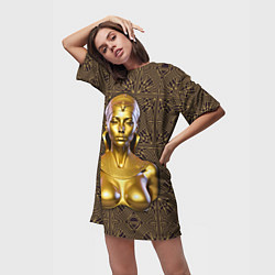 Футболка женская длинная Золотой бюст египетской принцессы, цвет: 3D-принт — фото 2