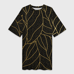 Футболка женская длинная Золотые листья градиент, цвет: 3D-принт