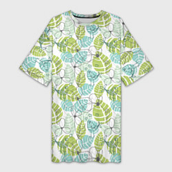 Футболка женская длинная Цветы и птицы, цвет: 3D-принт