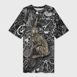 Футболка женская длинная Металлический заяц - стимпанк, цвет: 3D-принт