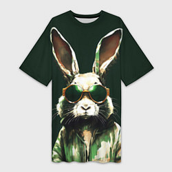 Футболка женская длинная Заяц и очки, цвет: 3D-принт